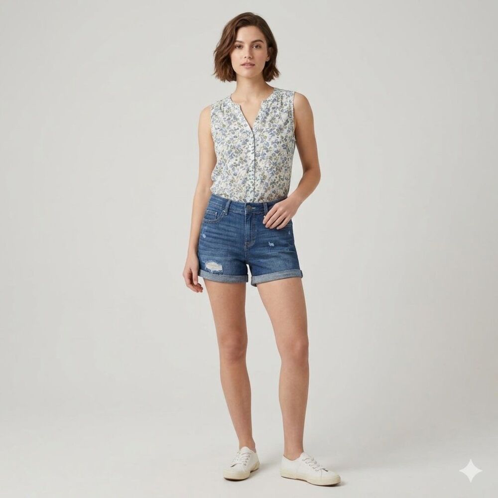 Cosmic Blue Love Distressed Jean Shorts Mid Rise Cuffed Denim Stitch Fix size 25